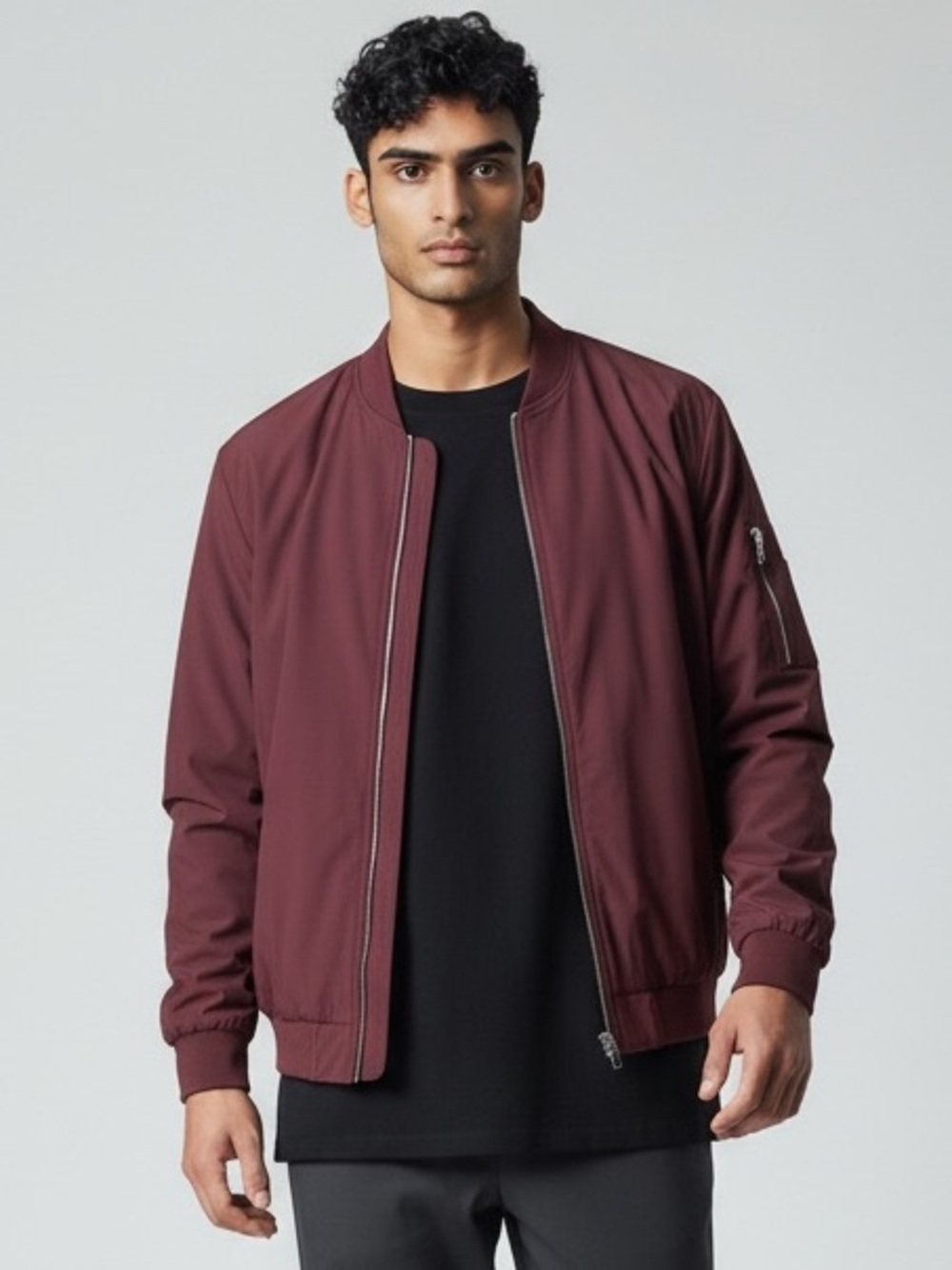 Men's Burgundy Bomber Jacket - MAGCOMSEN